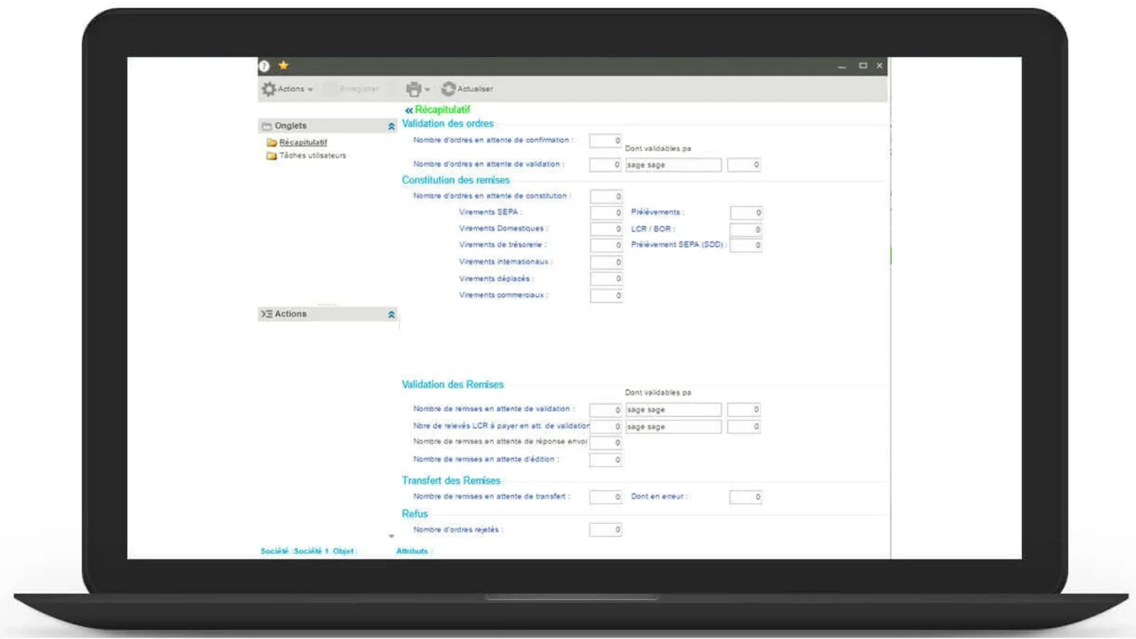 Sra Produit Sage FRP 1000 Banque Paiement Dashboard