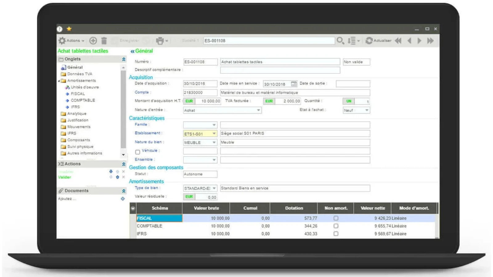 Sra Produit Sage FRP 1000 Immobilisations Dashboard